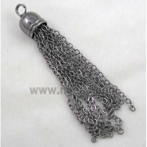 handmade tassel pendant, copper chain, black