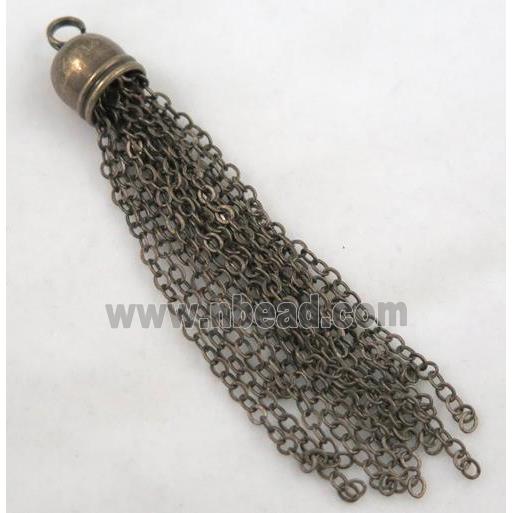 handmade tassel pendant, copper chain, bronze