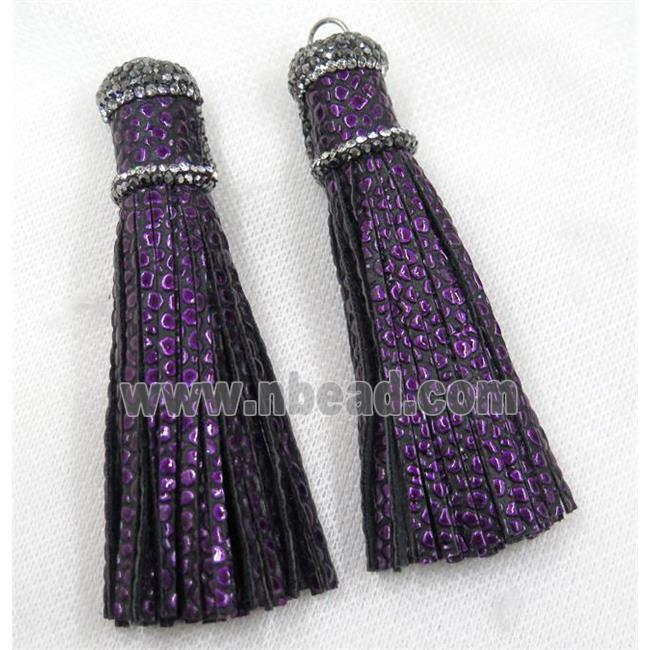 purple PU leather tassel pave rhinestone