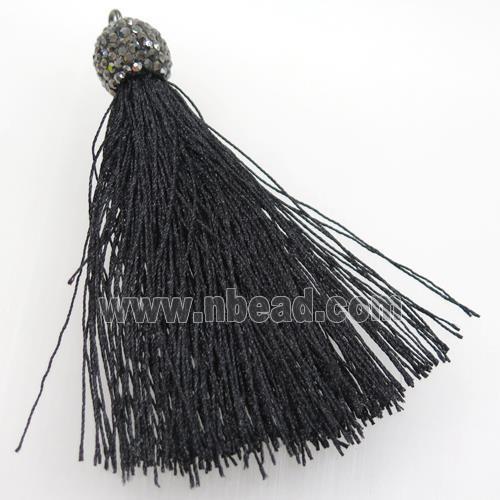 black nylon cord tassel pave rhinestone