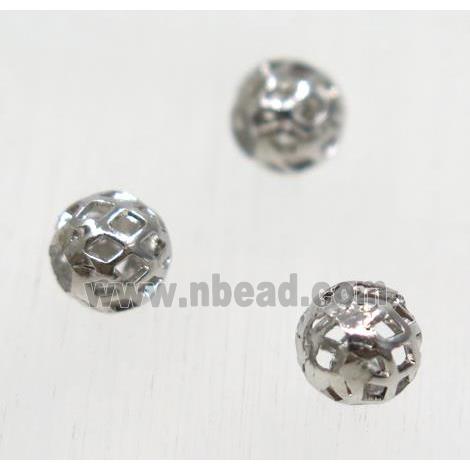 round Brass hollow ball beads, platinum plated