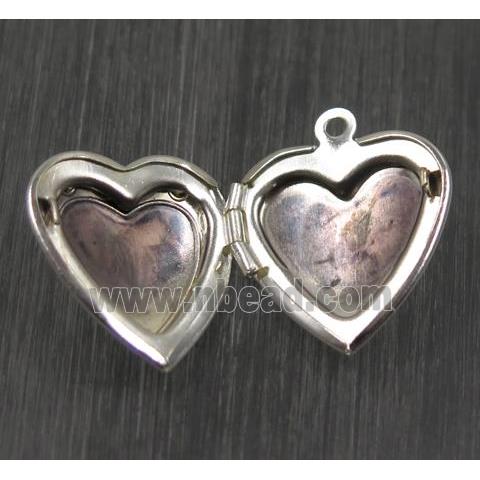 Brass heart Locket pendant, photo frame box, silver plated