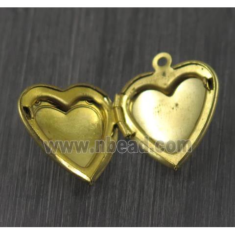 Raw Brass heart Locket pendant, photo frame box