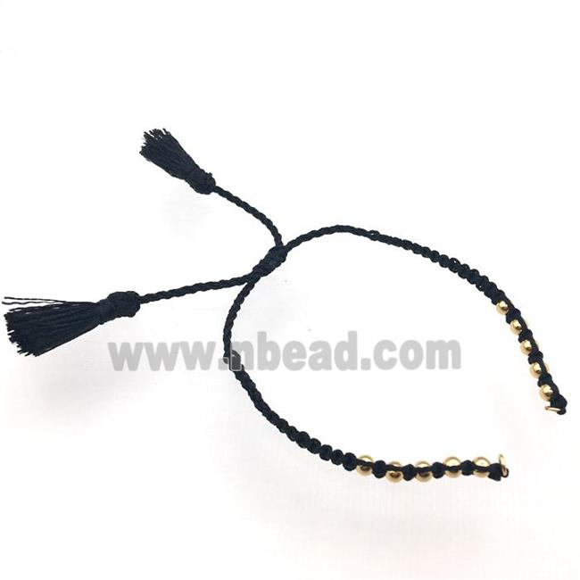black nylon wire bracelet chain with tassel, gold plated beads