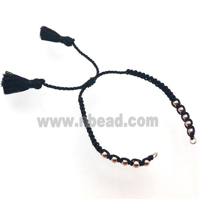 black nylon wire bracelet chain with tassel, rose gold