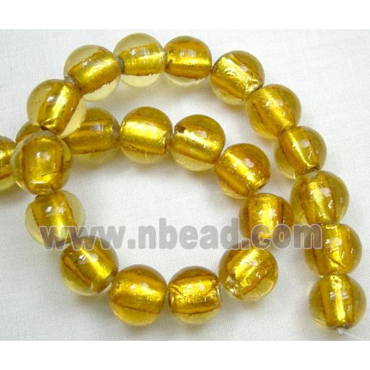Silver Foil Glass Beads, round, golden