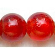 Red, Silver Foil Glass Round Beads