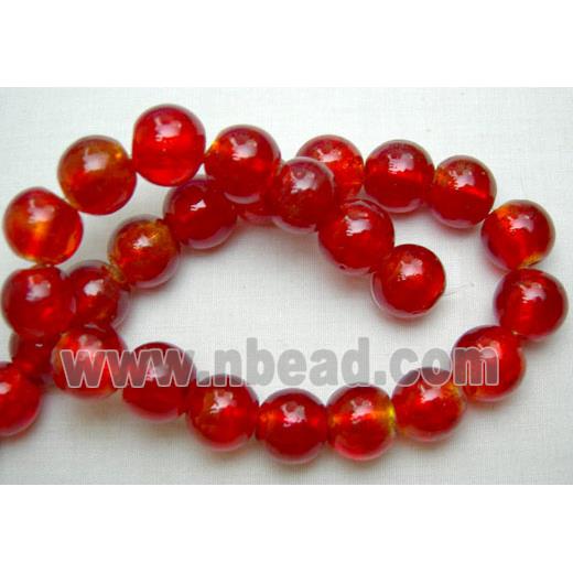 Red, Silver Foil Glass Round Beads