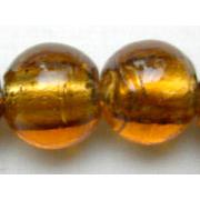 Lampwork Glass Beads with silver foil, round, gold-coffee