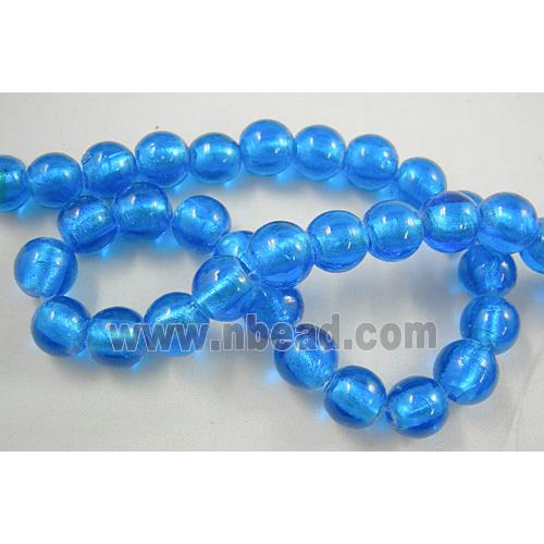 Lampwork Glass Beads with silver foil, round, blue