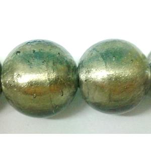 Sterling Silver Foil Round glass bead, grey