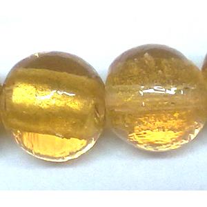 24K Gold Foil Round glass bead, golden