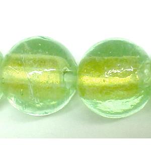 24K Gold Foil Round glass bead, light green