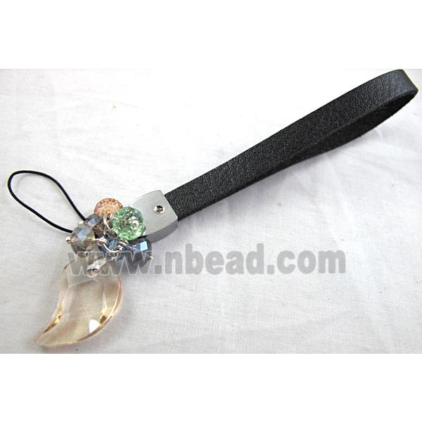 Mobile phone rope, String hanger PU leather, Crystal Pendant
