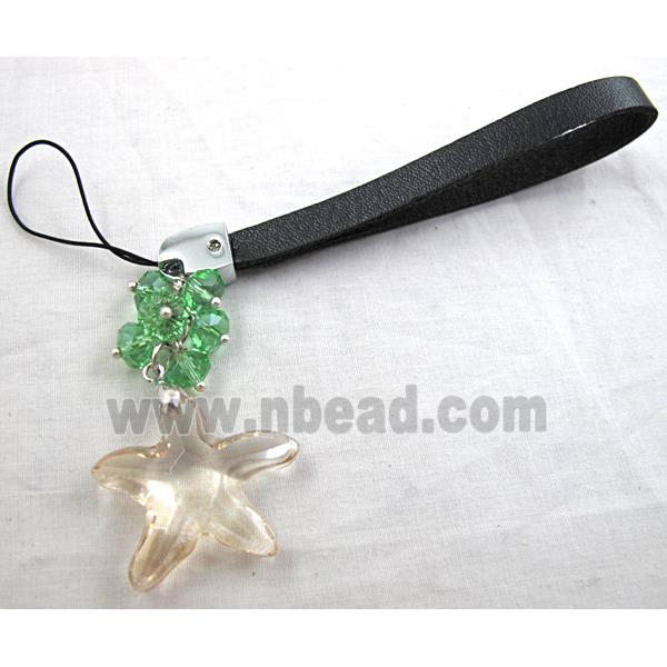 mobile phone strap, String hanger PU leather, Crystal Pendant