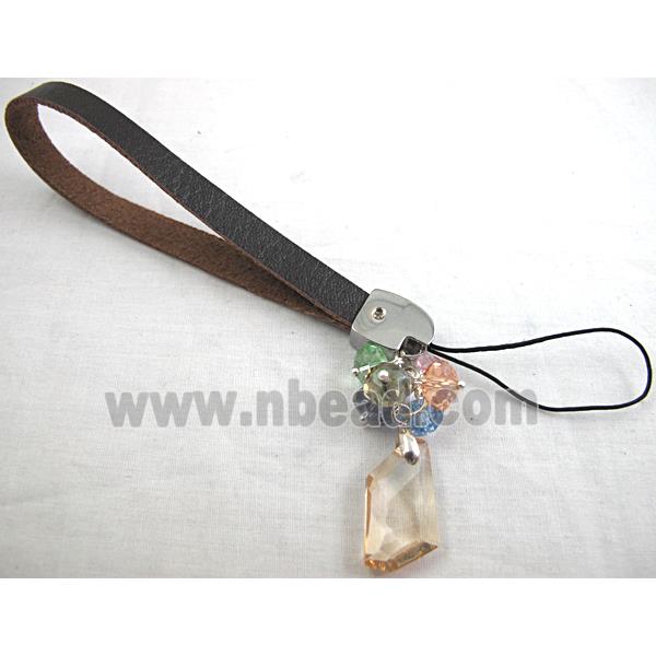 mobile phone strap, String hanger PU leather, Crystal Pendant