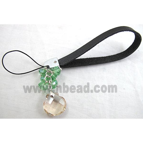 Mobile phone cord, String hanger PU leather, Crystal Pendant