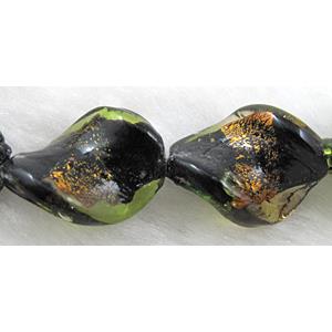 dichromatic lampwork glass beads with gold foil, twist