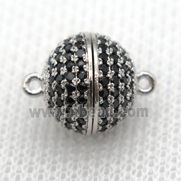 copper magnetic clasp pave zircon, round, platinum plated