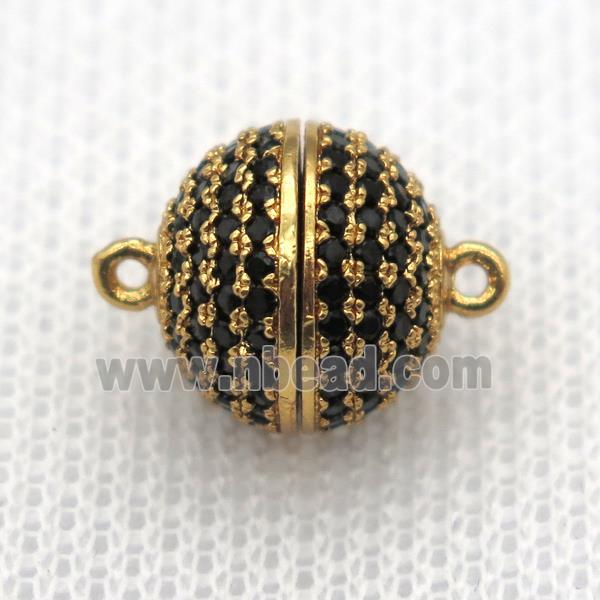 copper magnetic clasp pave zircon, round, gold plated