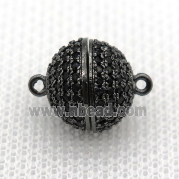 copper magnetic clasp pave zircon, round, black plated