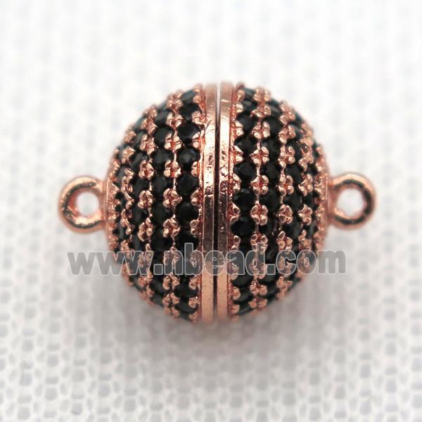 copper magnetic clasp pave zircon, round, rose gold