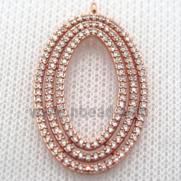 copper oval pendant paved zircon, rose gold
