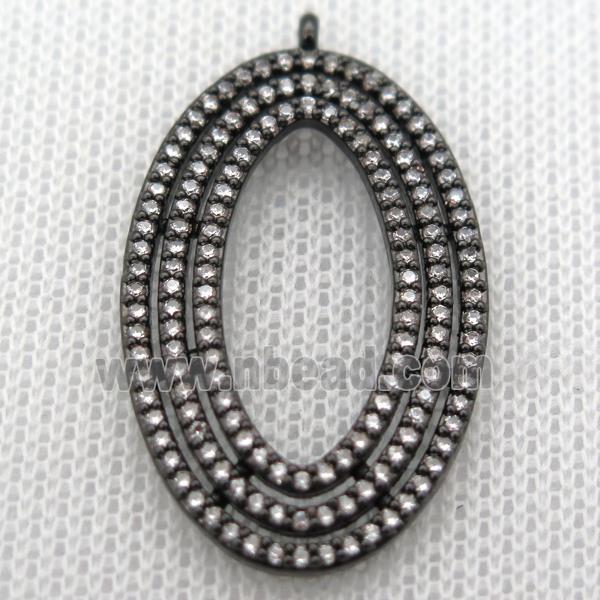 copper oval pendant paved zircon, black plated