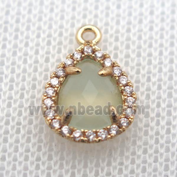 copper teardrop pendant pave zircon with crystal glass, gold plated