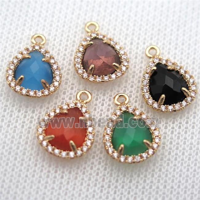copper teardrop pendant pave zircon with crystal glass, mixed, gold plated