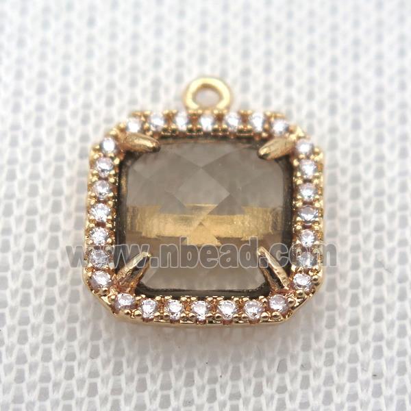 copper square pendant pave zircon with crystal glass, gold plated