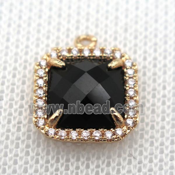 copper square pendant pave zircon with black crystal glass, gold plated
