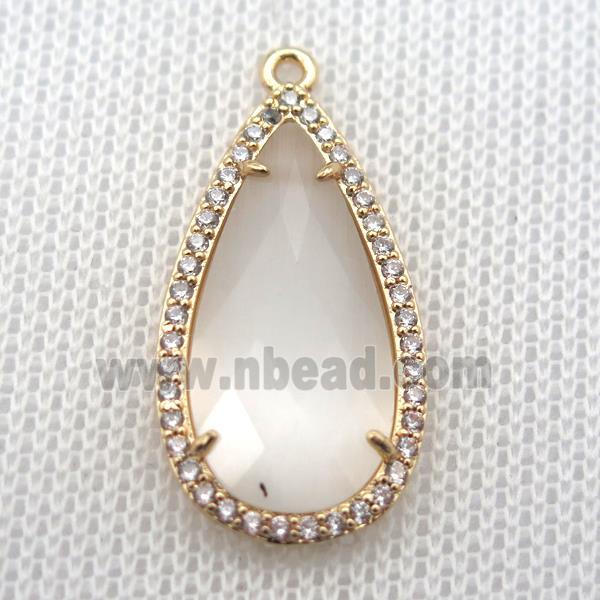 copper teardrop pendant pave zircon with white crystal glass, gold plated