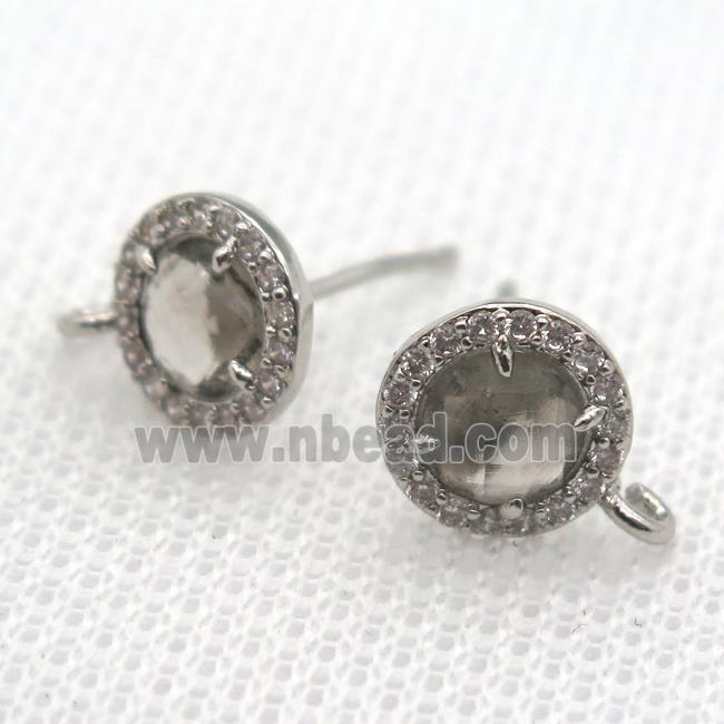 copper stud Earrings pave zircon with crystal glass, platinum plated