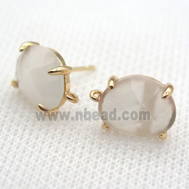 copper stud Earrings with white crystal glass, gold plated