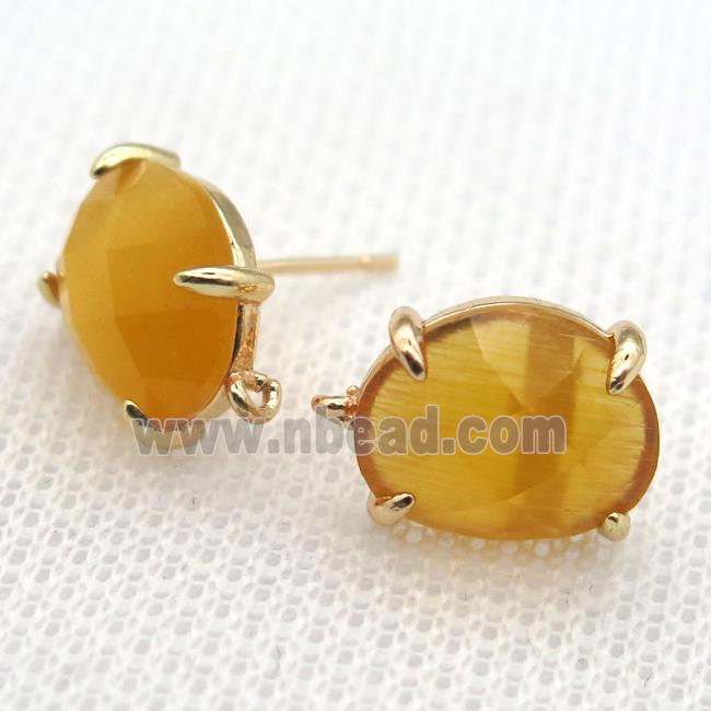 copper stud Earrings with yellow crystal glass, gold plated