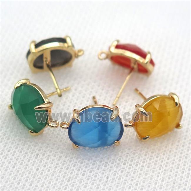 copper stud Earrings with crystal glass, mixed color, gold plated
