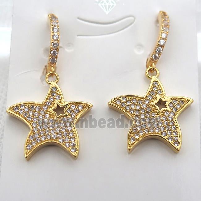 copper star Hoop Earrings pave zircon, gold plated