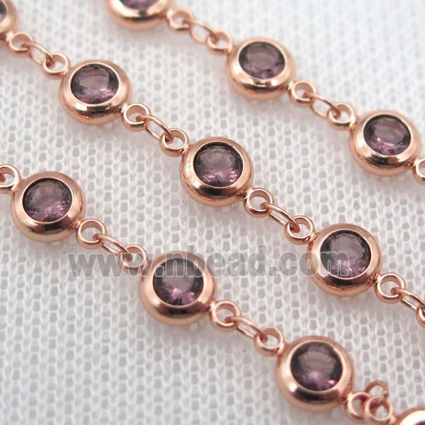 purple Zircon Chain, copper, rose gold