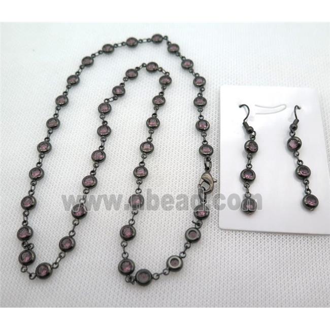 copper Jewelry Sets with purple zircon, black plated
