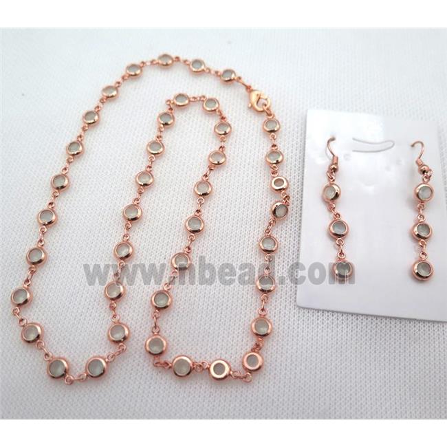 copper Jewelry Sets with zircon, rose gold