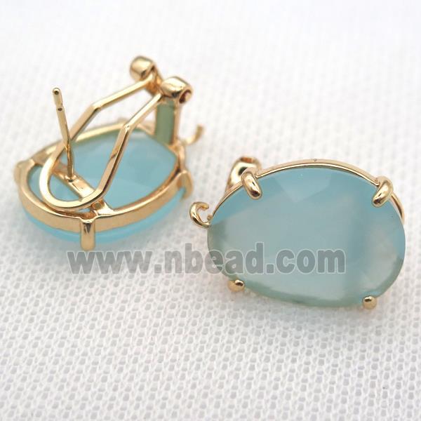 copper clip Earrings with blue crystal glass, gold plated