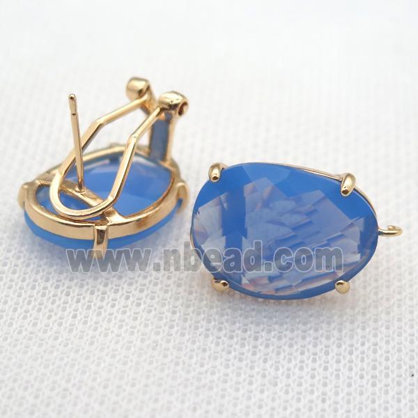 copper clip Earrings with blue crystal glass, gold plated
