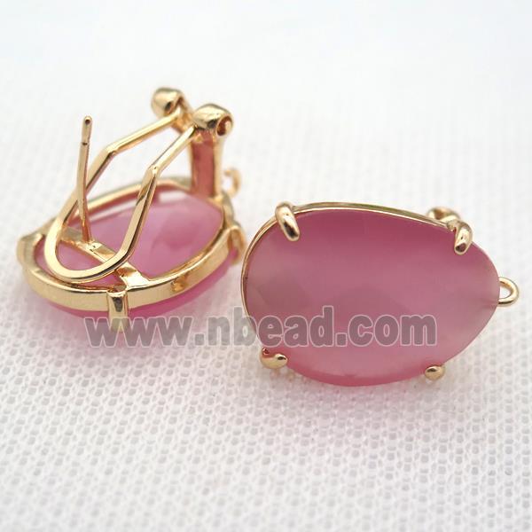 copper clip Earrings with pink crystal glass, gold plated