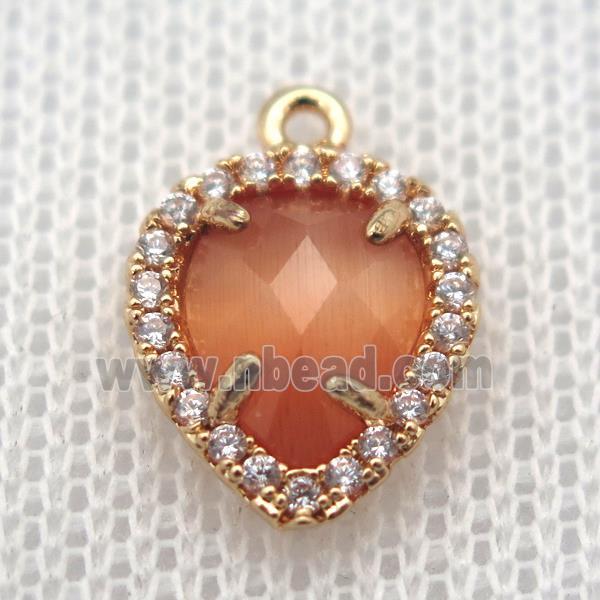 copper teardrop pendant pave zircon with orange crystal glass, gold plated