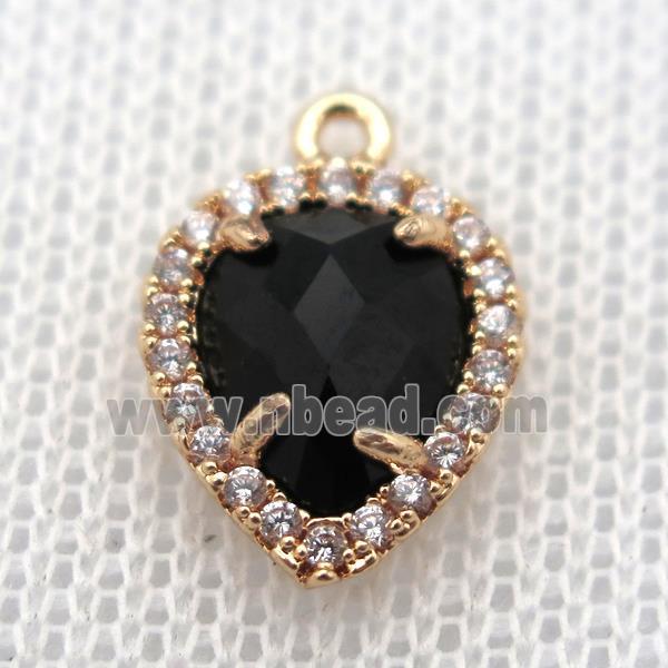 copper teardrop pendant pave zircon with black crystal glass, gold plated