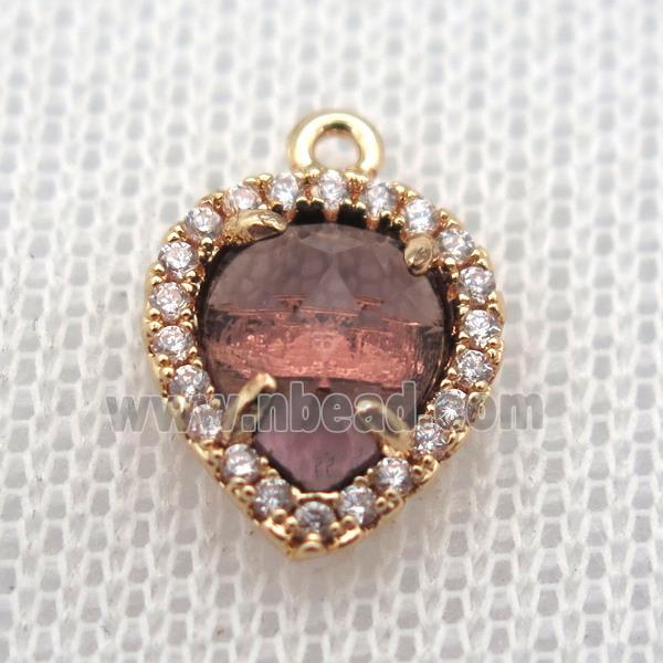 copper teardrop pendant pave zircon with crystal glass, gold plated