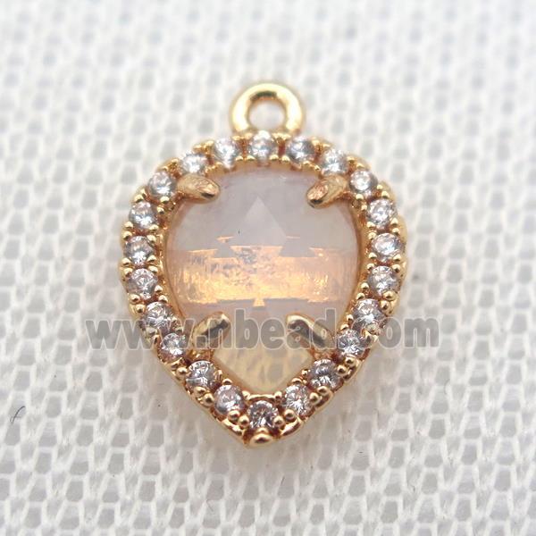 copper teardrop pendant pave zircon with opalite crystal glass, gold plated