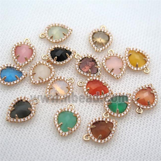 copper teardrop pendant pave zircon with crystal glass, mixed color, gold plated