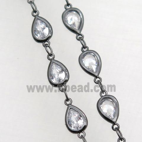 copper chain with teardrop zircon, black plated